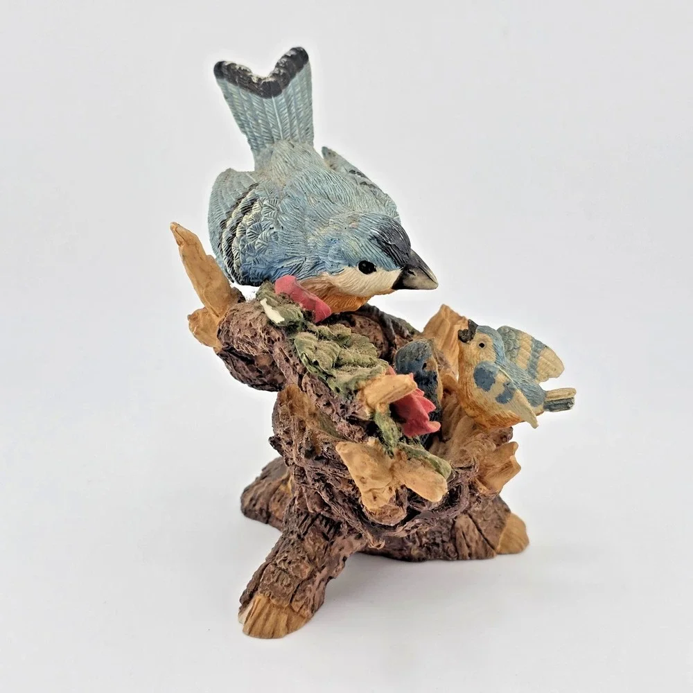 Bluebird Family Figurine Mother & 2 Chicks Hand Painted Resin